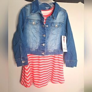 Coral Stripe Denim Jacket Dress Set 4/5 #NEW